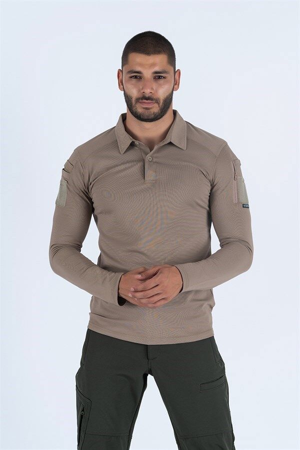 T-SHIRT TACTICAL U.KOL PİKE - 823 - BEJ