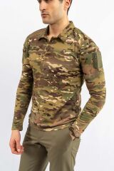 T-SHIRT TACTICAL U.KOL PİKE KAMUFLAJ  - 823 - MULTİCAM