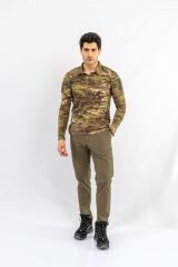 T-SHIRT TACTICAL U.KOL PİKE KAMUFLAJ  - 823 - MULTİCAM