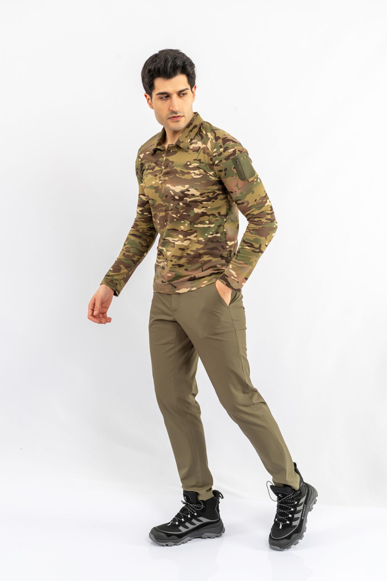T-SHIRT TACTICAL U.KOL PİKE KAMUFLAJ  - 823 - MULTİCAM
