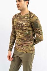 T-SHIRT TACTICAL U.KOL PİKE KAMUFLAJ  - 822 - MULTİCAM